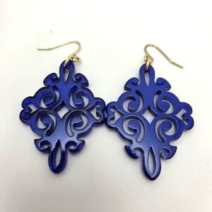 Blue Filigree Dangle Earrings with Gold Hook